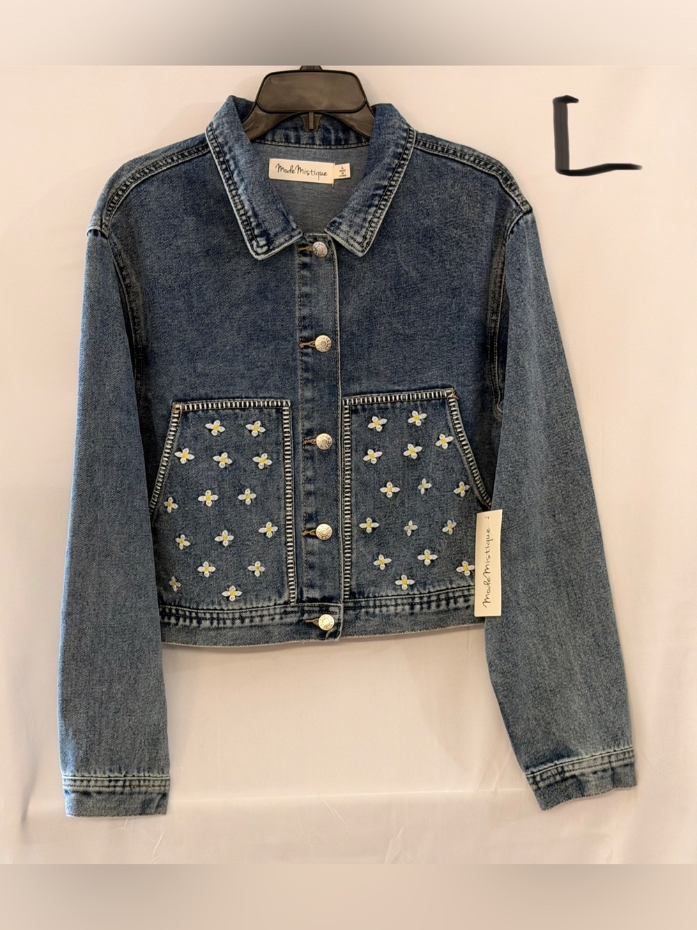 Mystique Boutique Blue Floral Embroidered Denim Jacket